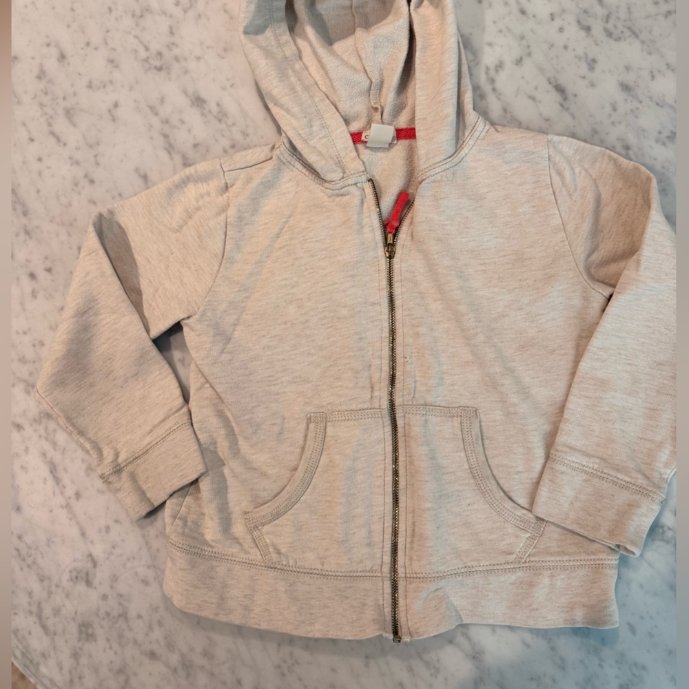 Crewcuts girls zip up hoodie sweatshirt cream with pink trim size 6-7